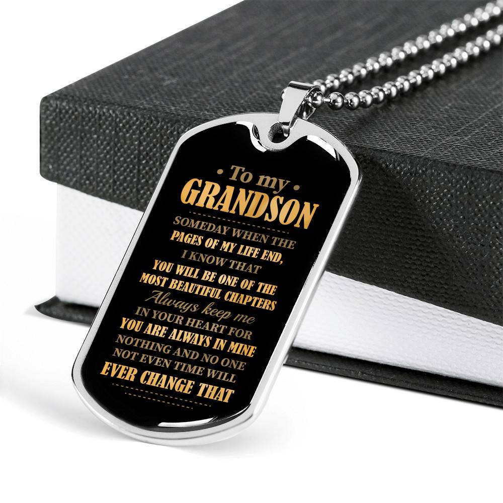 To My Grandson Someday When The Pages Of My Life End Dog Tag Pendant Necklace - Necklace Gifts For Grandson