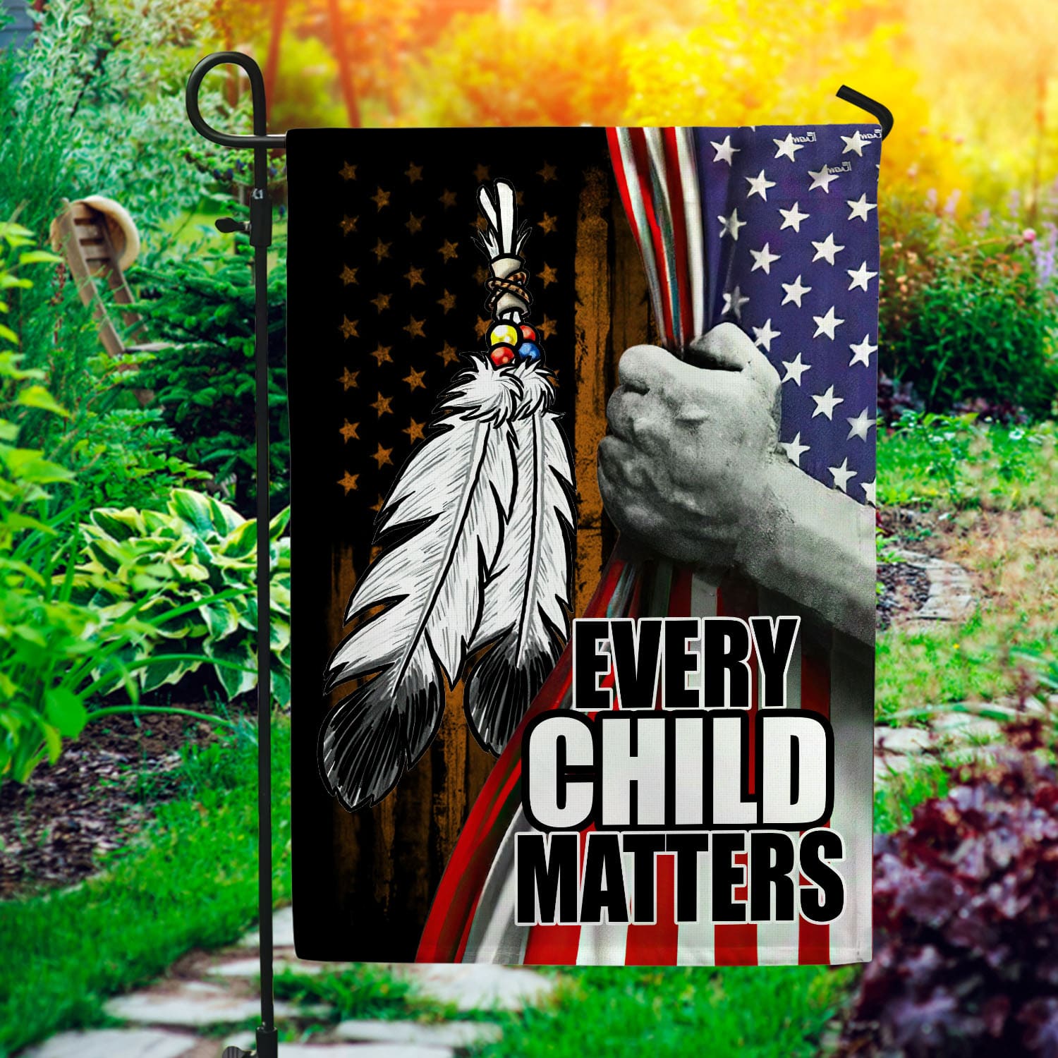 5O. Every Child Matters - side 1 Garden Flag Mockup 1