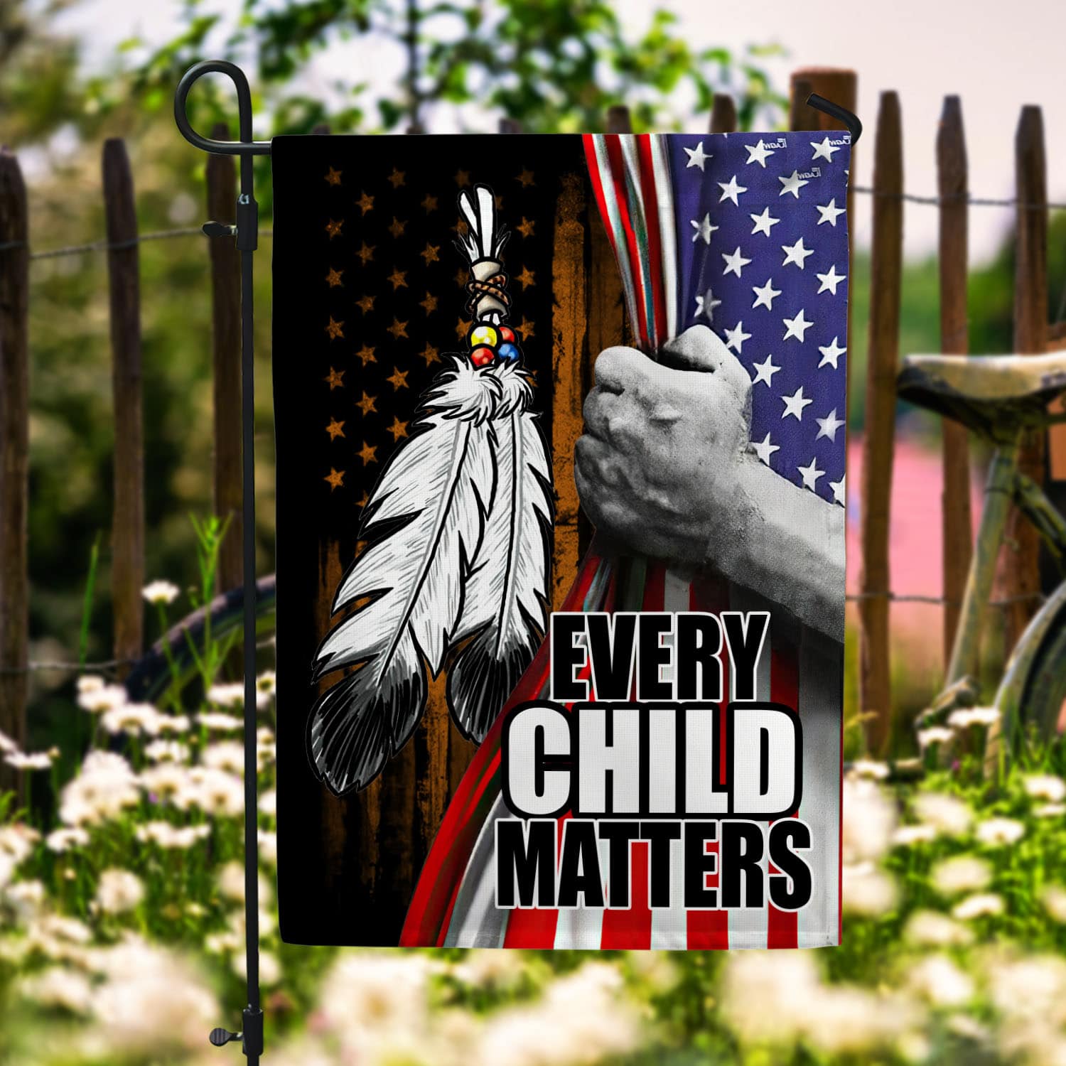 5O. Every Child Matters - side 1 Garden Flag Mockup 6