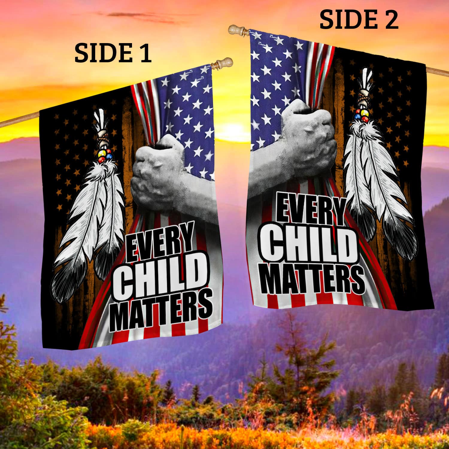 5O. Every Child Matters - side 1 House Flag Mockup 2 Side