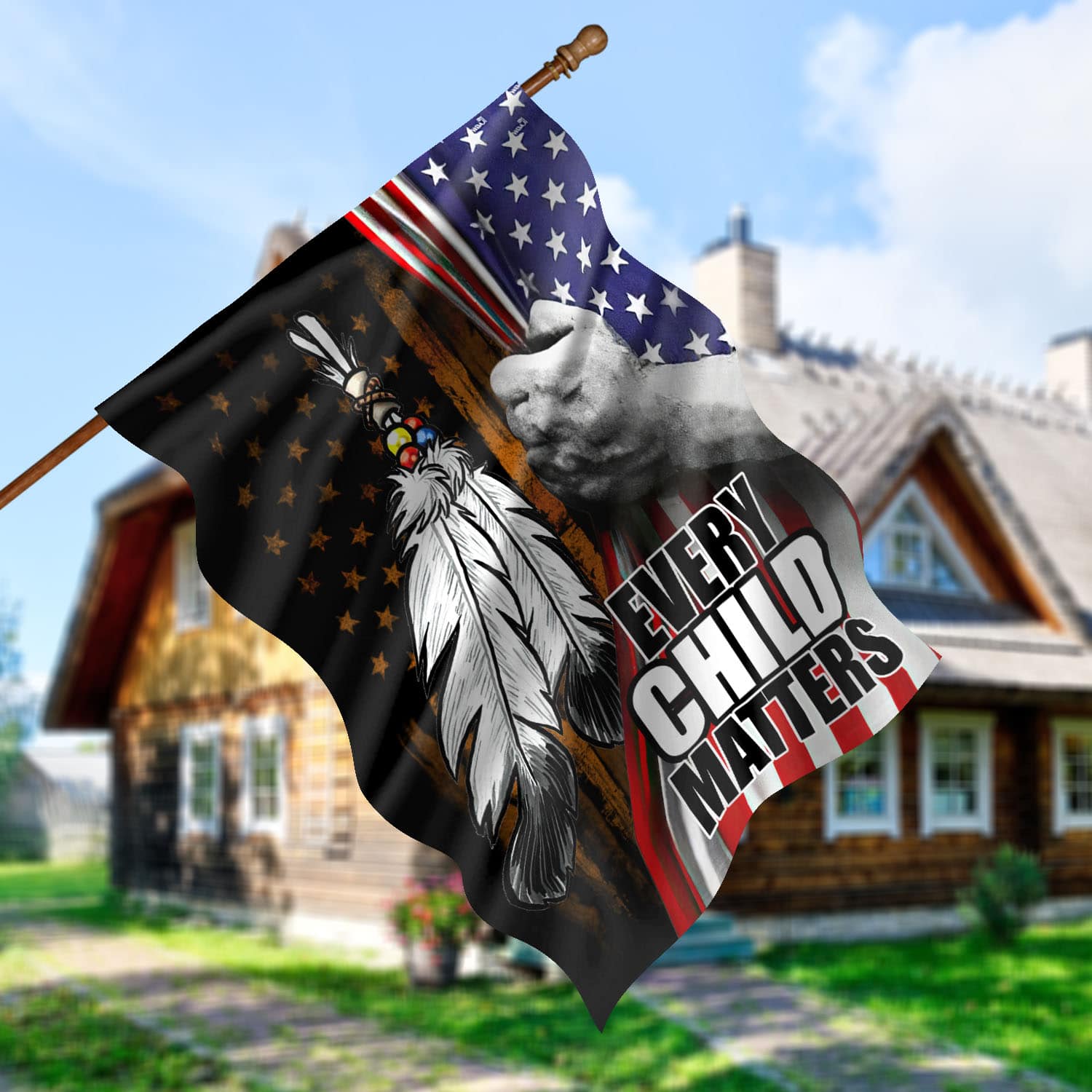 5O. Every Child Matters - side 1 House Flag Mockup 5
