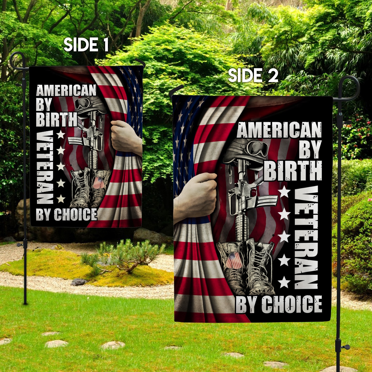 4. American By Birth Garden Flag Mockup 2 Side
