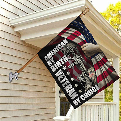American by Birth Veteran by Choice House Flag - Veterans Day Garden Flag - Proud American Decorative Flag