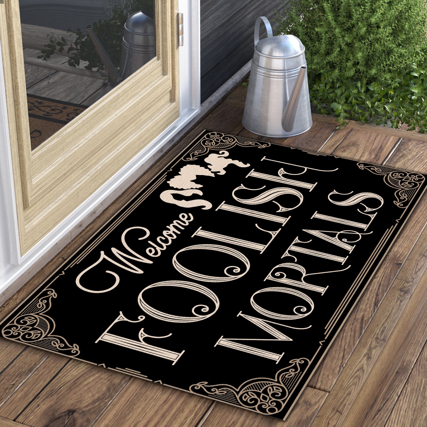 5LV. Welcome Foolish Mortals 1 Doormat Mockup 3