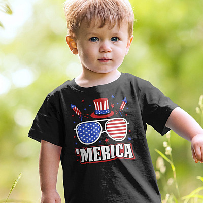 Alternative view of Merica Sunglasses 4th of July Youth T-Shirt for Kids - Kids Patriotic Shirt