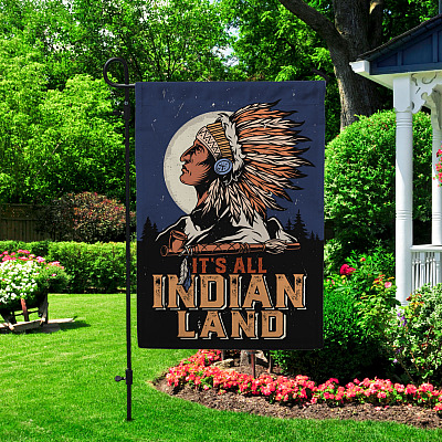 Alternative view of It's All Indian Land Native American Garden Flag - No One Is Illegal On Stolen Land House Flag