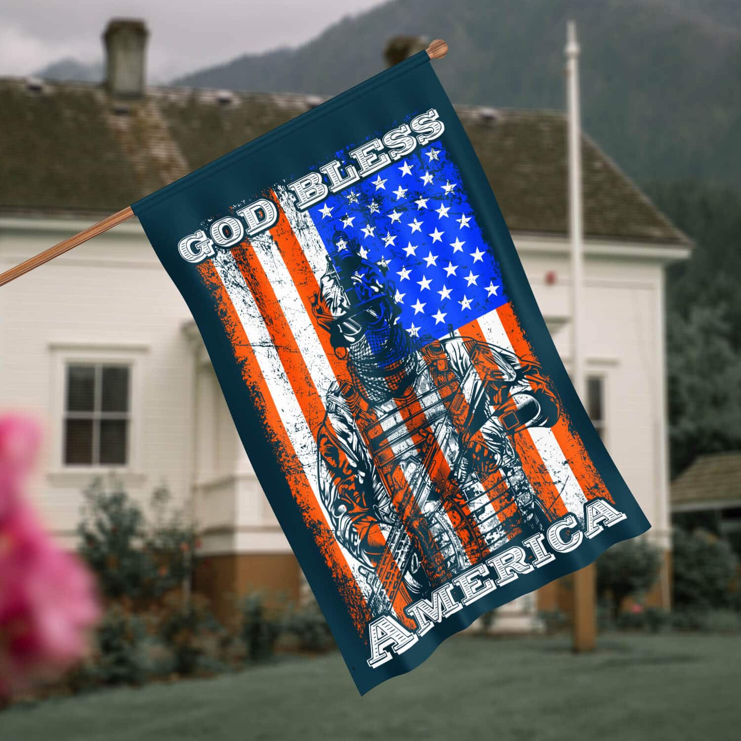 5HV. God Bless America- 2 House Flag Mockup 4
