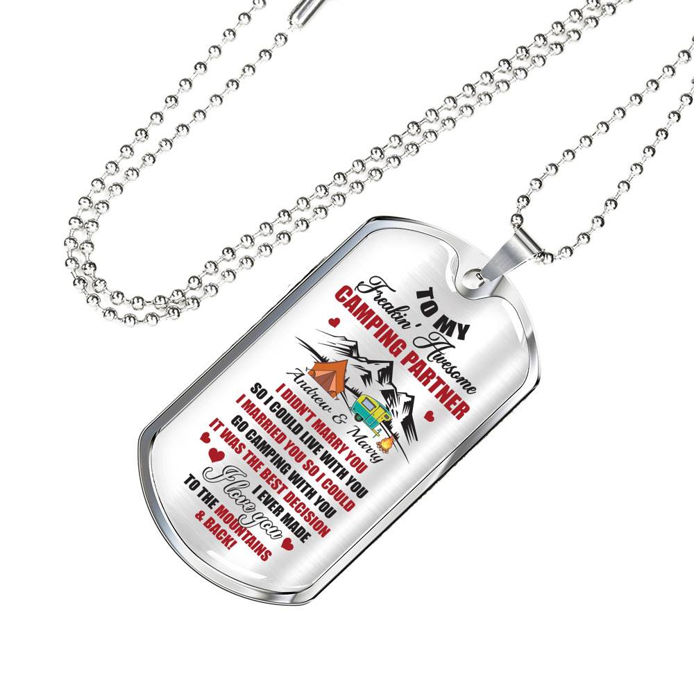 Personalized Camping Lovers Gift I Love You to the Mountains and Back Dog Tag Pendant Necklace Personalized Camping Lovers Gift I Love You to the Mountains and Back Dog Tag Pendant Necklace