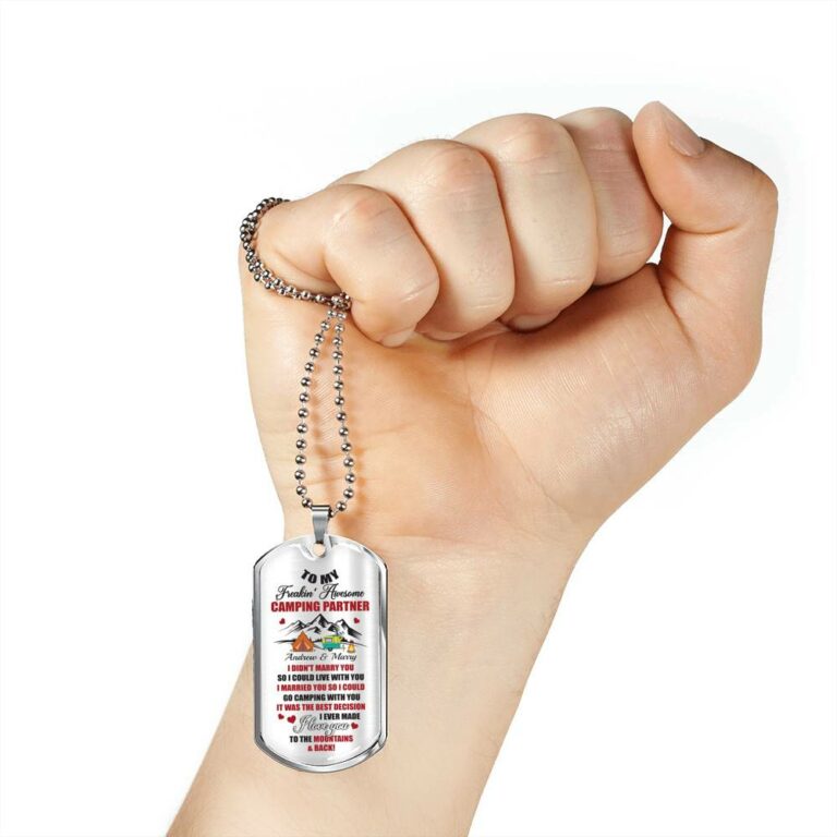 Personalized Camping Lovers Gift I Love You to the Mountains and Back Dog Tag Pendant Necklace