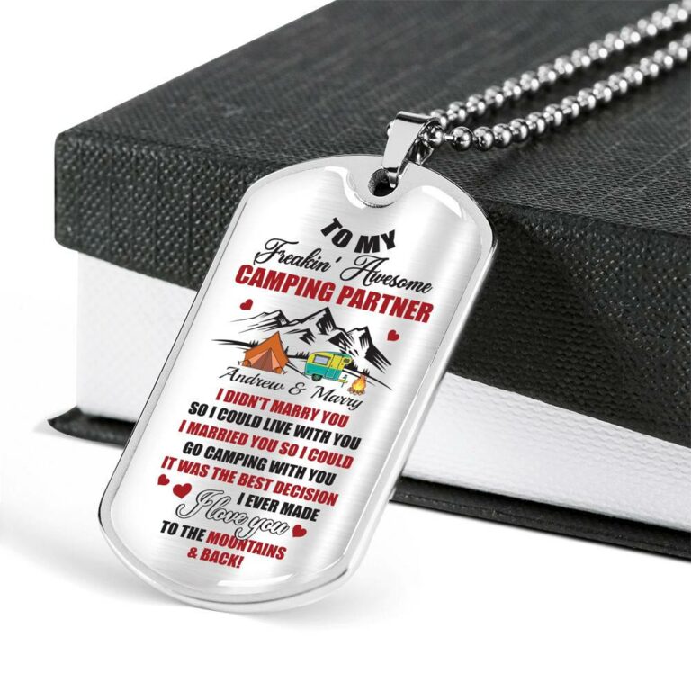 Personalized Camping Lovers Gift I Love You to the Mountains and Back Dog Tag Pendant Necklace
