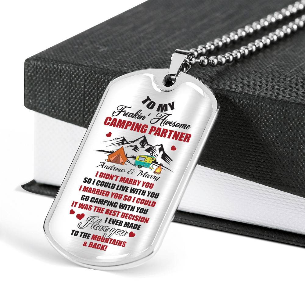 Personalized Camping Lovers Gift I Love You to the Mountains and Back Dog Tag Pendant Necklace Personalized Camping Lovers Gift I Love You to the Mountains and Back Dog Tag Pendant Necklace