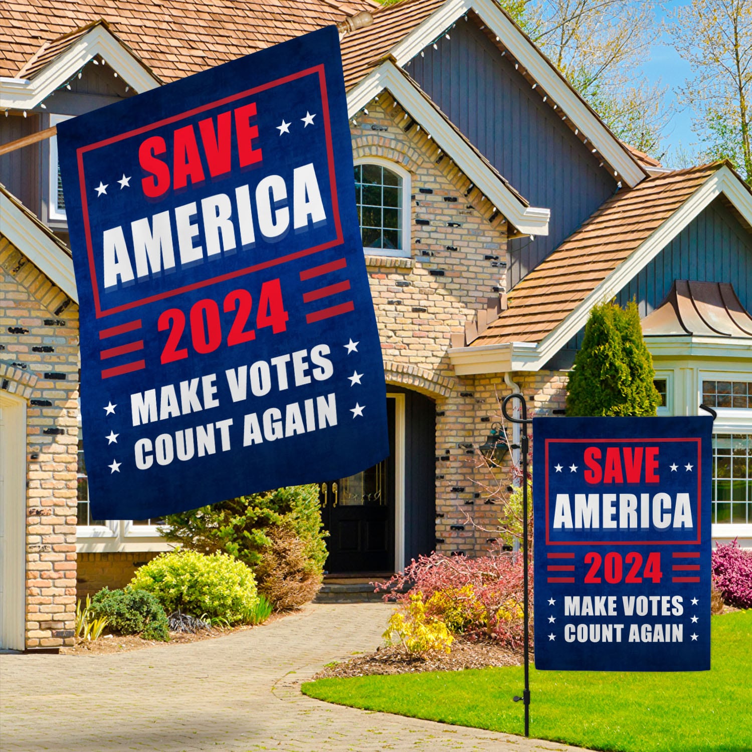 8O. Save America (Flag ) Garden & House Mockup 3