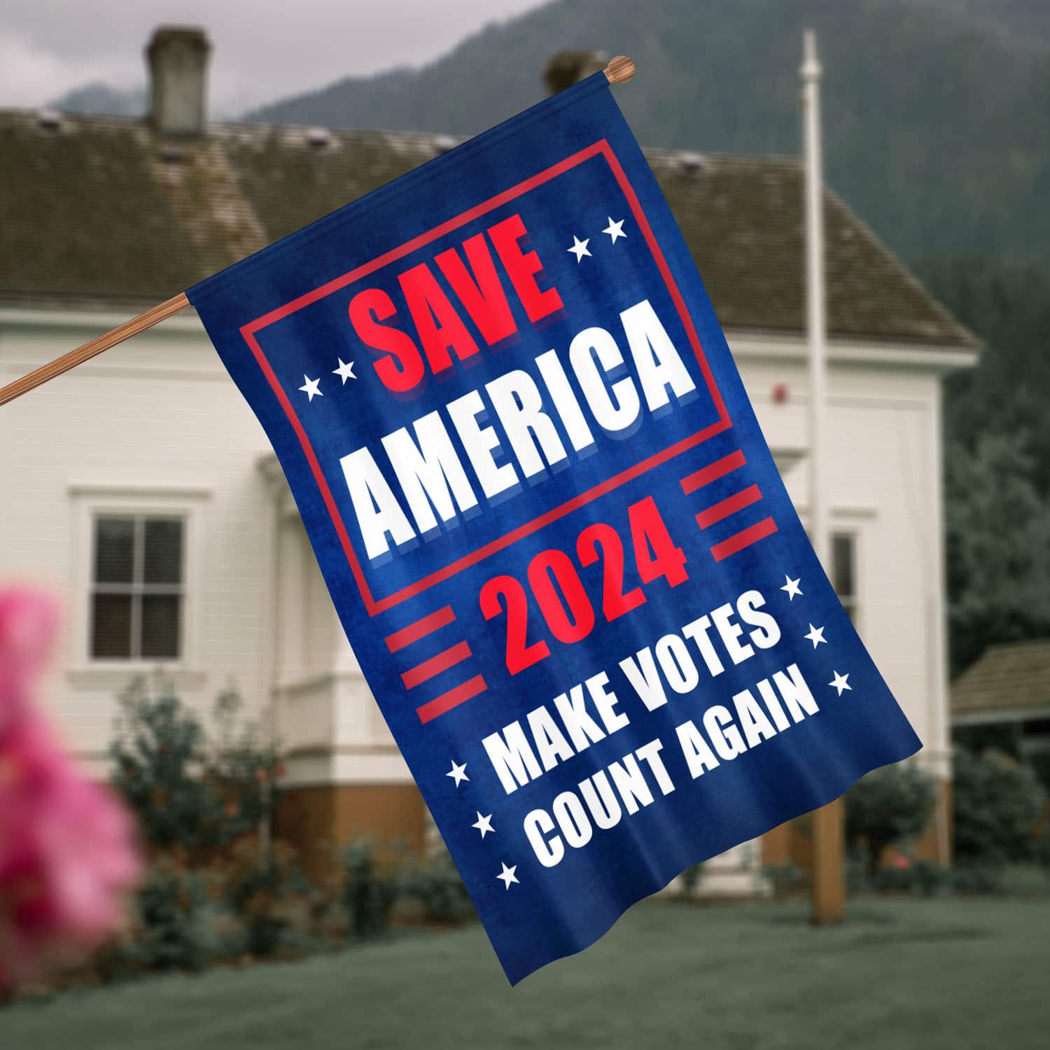 8O. Save America (Flag ) House Flag Mockup 4