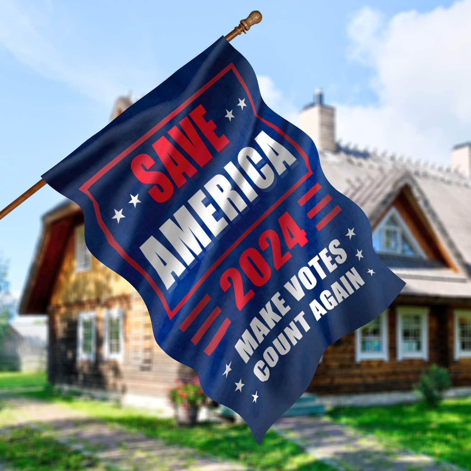 8O. Save America (Flag ) House Flag Mockup 5