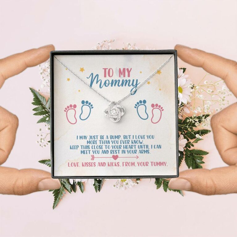 To My Mommy I May Just Be A Bump But I Love You More Than You Know Love Knot Necklace - Baby Shower Gifts