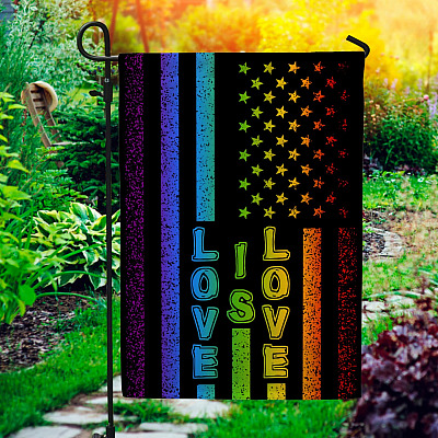 Alternative view of LGBT Love Is Love American Flag Garden Flag - Gay Pride Flag - LGBTQ House Flag