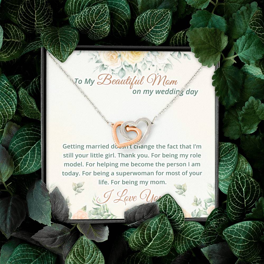 To My Beautiful Mom On My Wedding Day Interlocking Hearts Pendant Necklace - Mother Of The Bride Necklace To My Beautiful Mom On My Wedding Day Interlocking Hearts Pendant Necklace - Mother Of The Bride Necklace