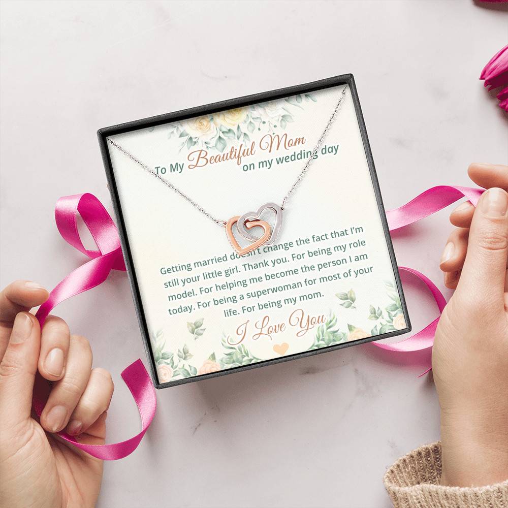 To My Beautiful Mom On My Wedding Day Interlocking Hearts Pendant Necklace - Mother Of The Bride Necklace To My Beautiful Mom On My Wedding Day Interlocking Hearts Pendant Necklace - Mother Of The Bride Necklace