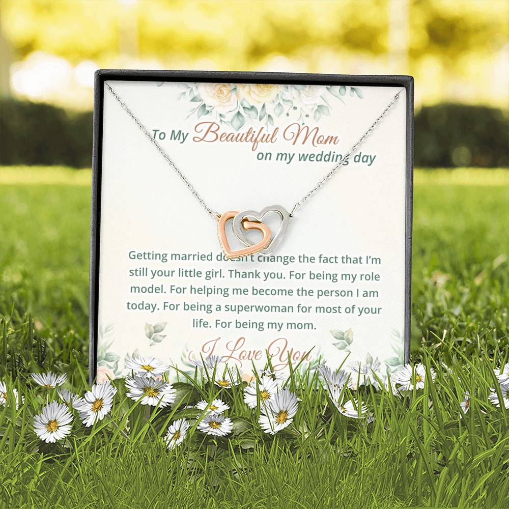 To My Beautiful Mom On My Wedding Day Interlocking Hearts Pendant Necklace - Mother Of The Bride Necklace To My Beautiful Mom On My Wedding Day Interlocking Hearts Pendant Necklace - Mother Of The Bride Necklace