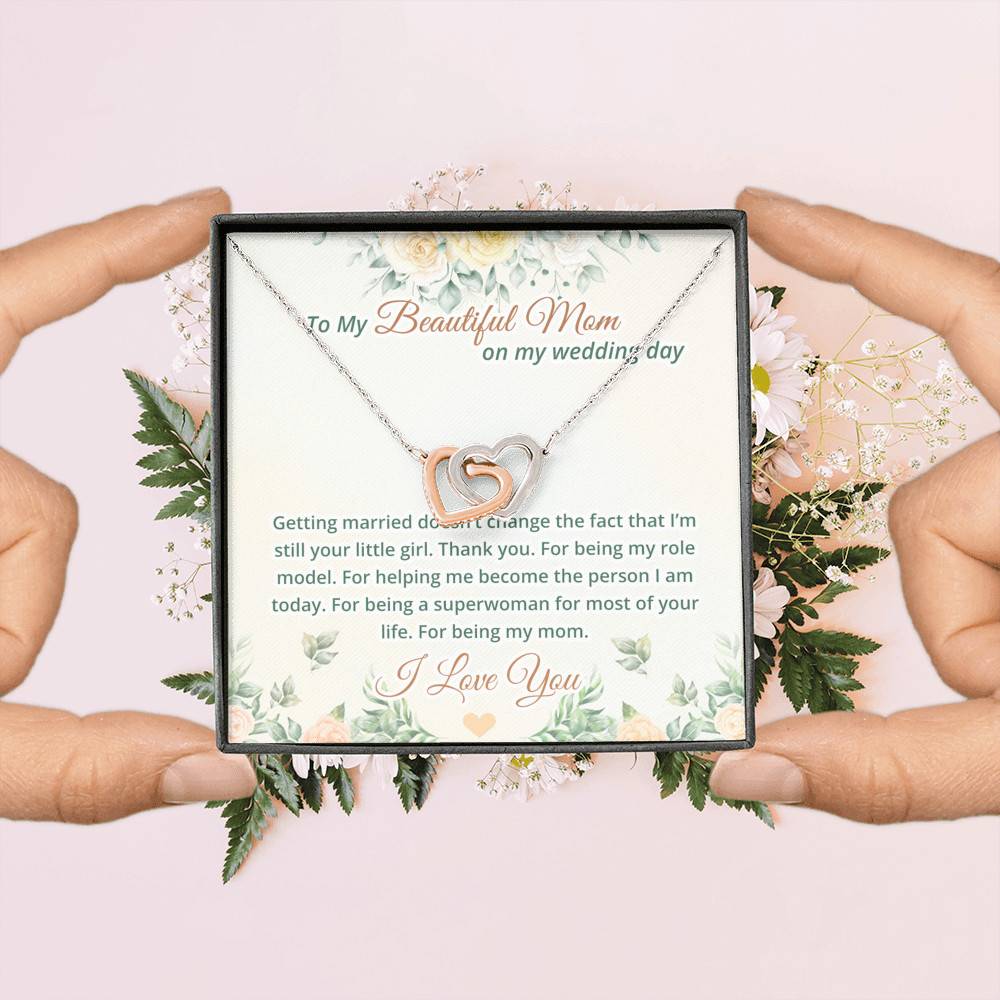 To My Beautiful Mom On My Wedding Day Interlocking Hearts Pendant Necklace - Mother Of The Bride Necklace To My Beautiful Mom On My Wedding Day Interlocking Hearts Pendant Necklace - Mother Of The Bride Necklace
