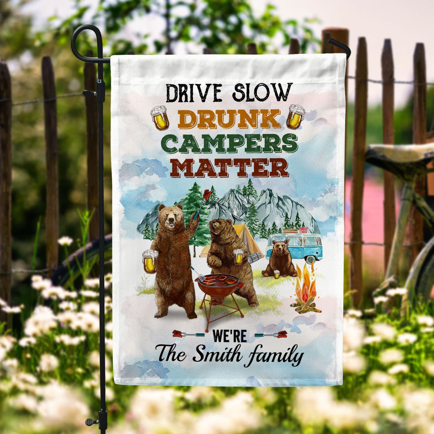 2NH. Drive Slow Flag_Sample Design Garden Flag Mockup 6