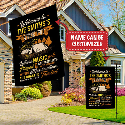 Alternative view of Personalized Welcome to Our Fire Pit Decorative Garden Flag - Indoor Outdoor Flag - Camping Flag
