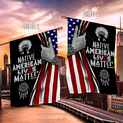 Alternative view of Native American Lives Matter Hand Pulling  Outdoor Garden Flag - House Flag - Wall Flag