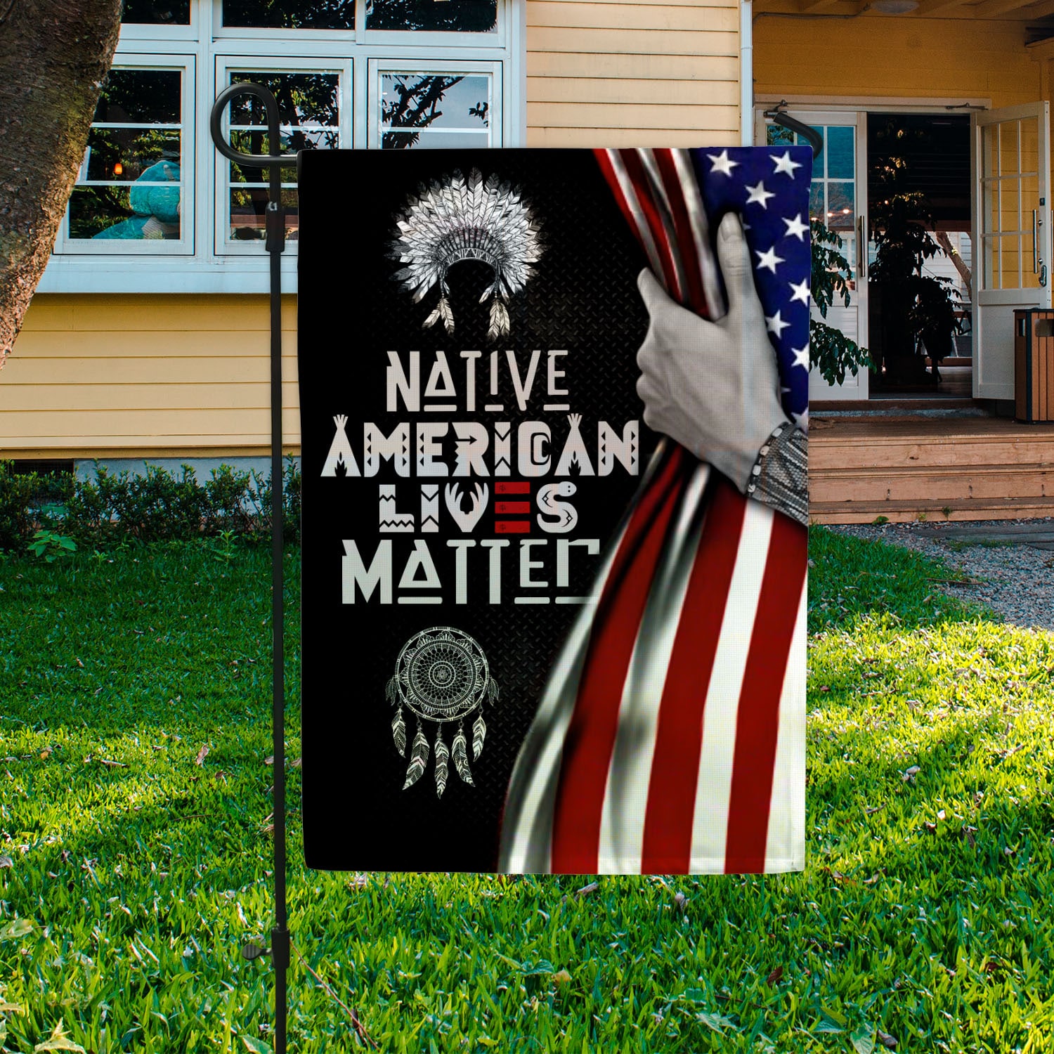 7UT. Native Lives Matter Side 2 Garden Flag Mockup 3