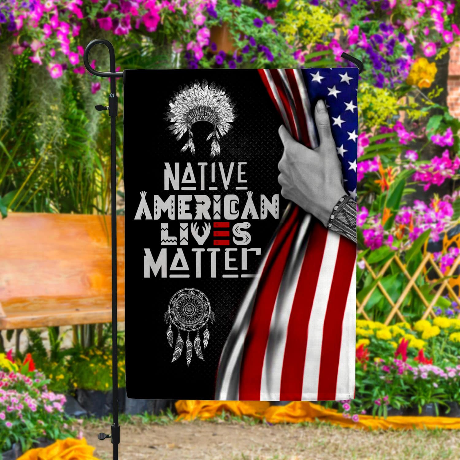 7UT. Native Lives Matter Side 2 Garden Flag Mockup 4