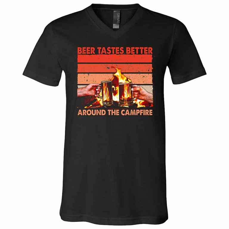 Beer Tastes Better Around Tshirt, Black, V-Neck T-Shirt