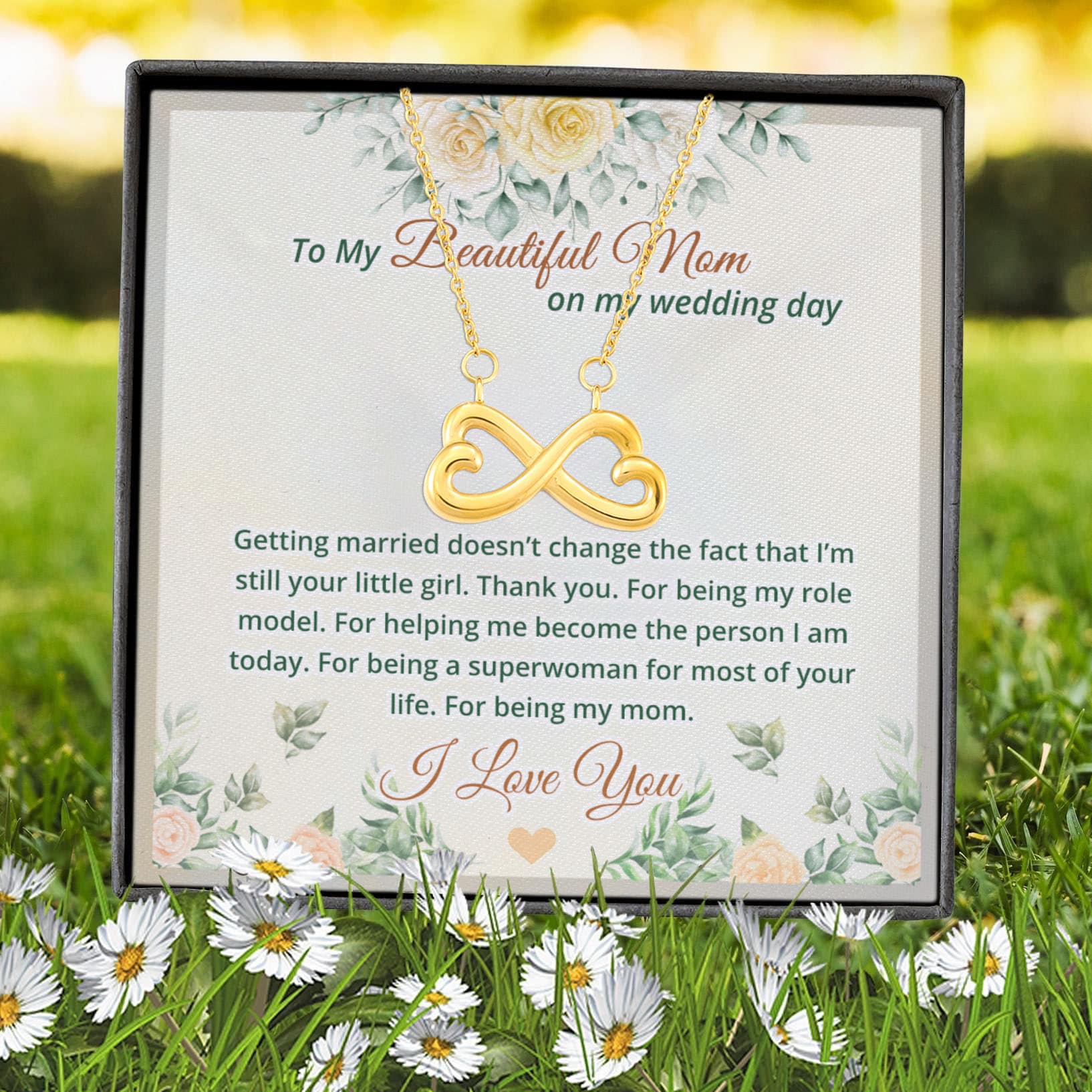 10VT. My Beautiful Mom On Wedding Day Infinity Heart Necklace (Gold) 7