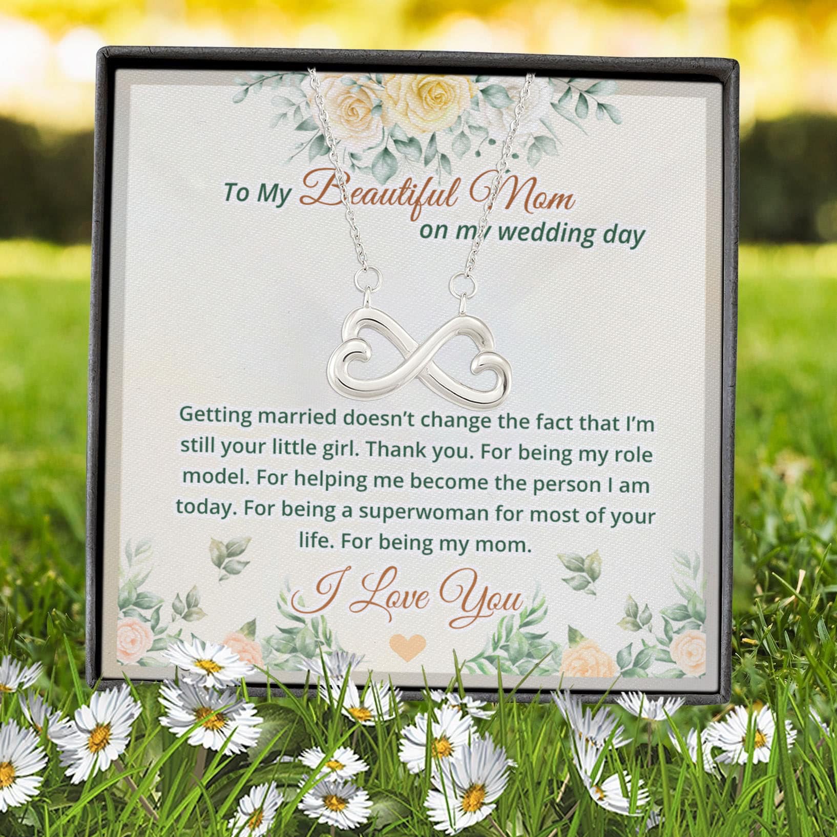 10VT. My Beautiful Mom On Wedding Day Infinity Heart Necklace (Silver) 7