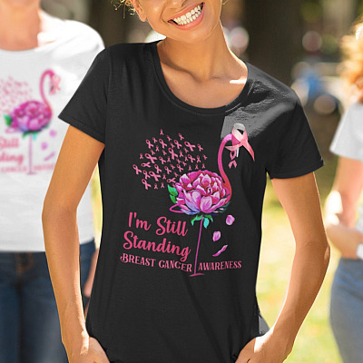 Alternative view of I'm Still Standing Breast Cancer Awareness T-Shirt - Flamingo Breast Cancer Warrior Shirt