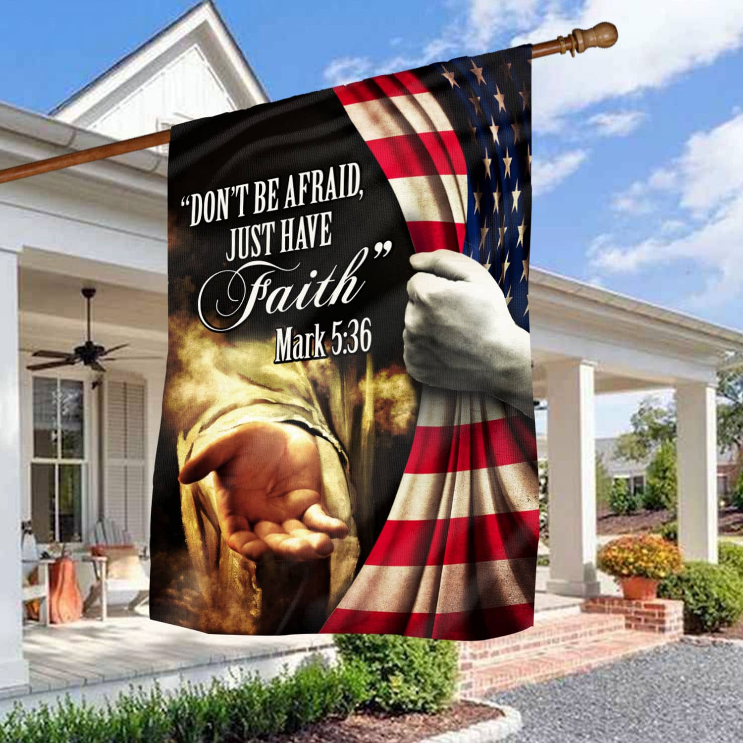 55 HG. Don't Be Afraid Jesus_A House Flag Mockup 3