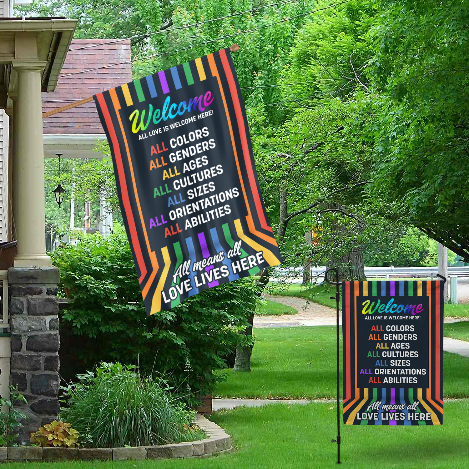 3VT. LGBT All Love Is Welcome Garden & House Mockup 1