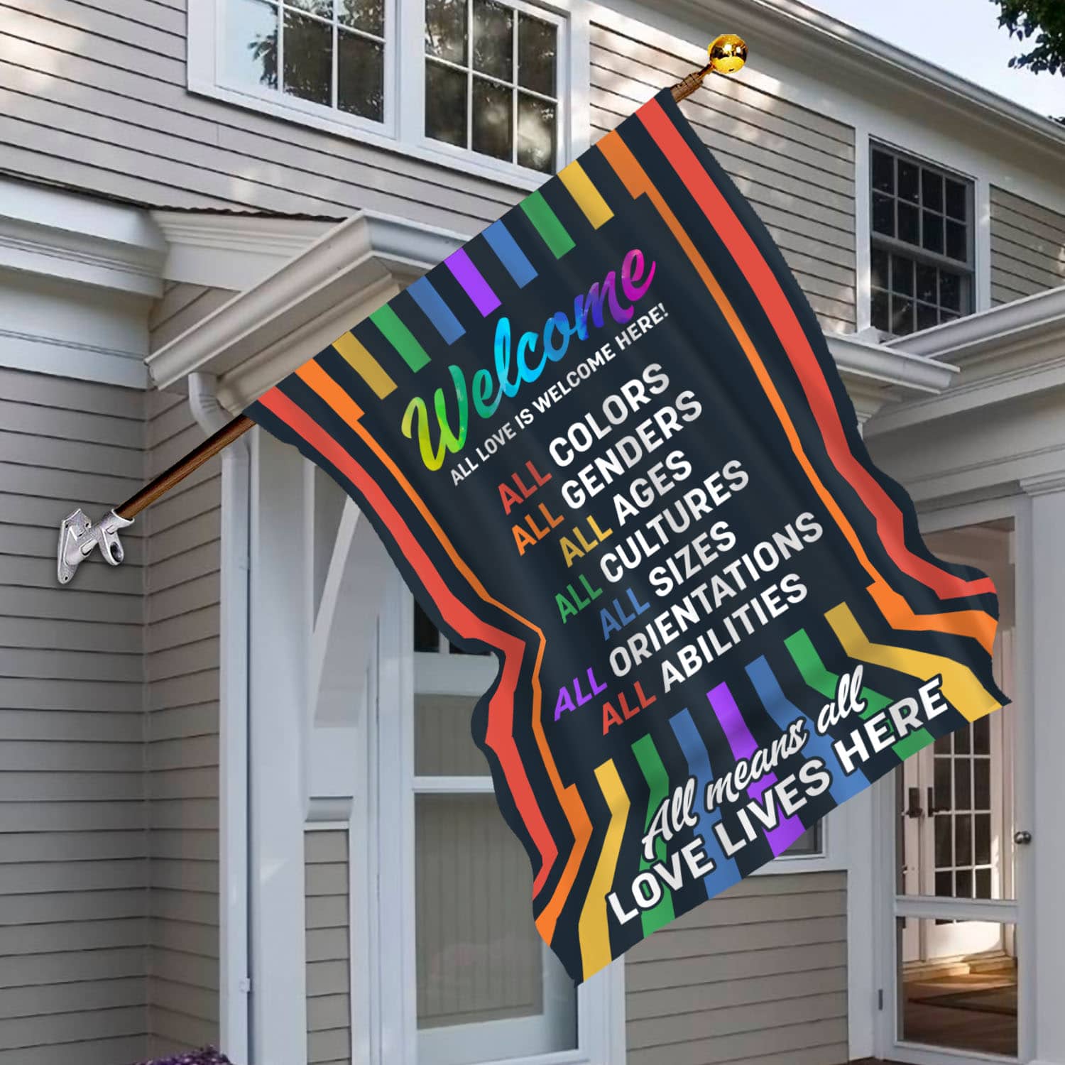 3VT. LGBT All Love Is Welcome House Flag Mockup 6