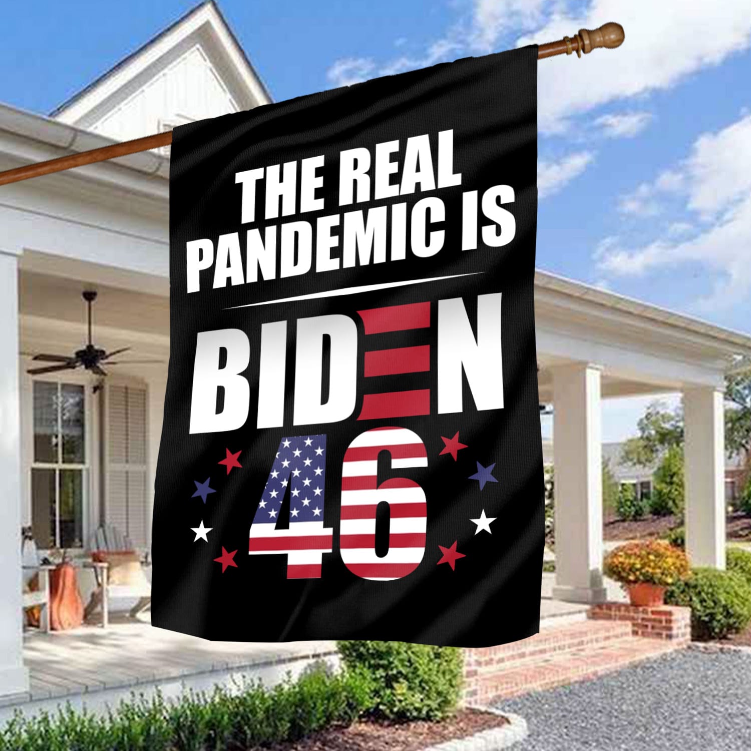 6HP. Pandemic Is Biden (3) House Flag Mockup 3