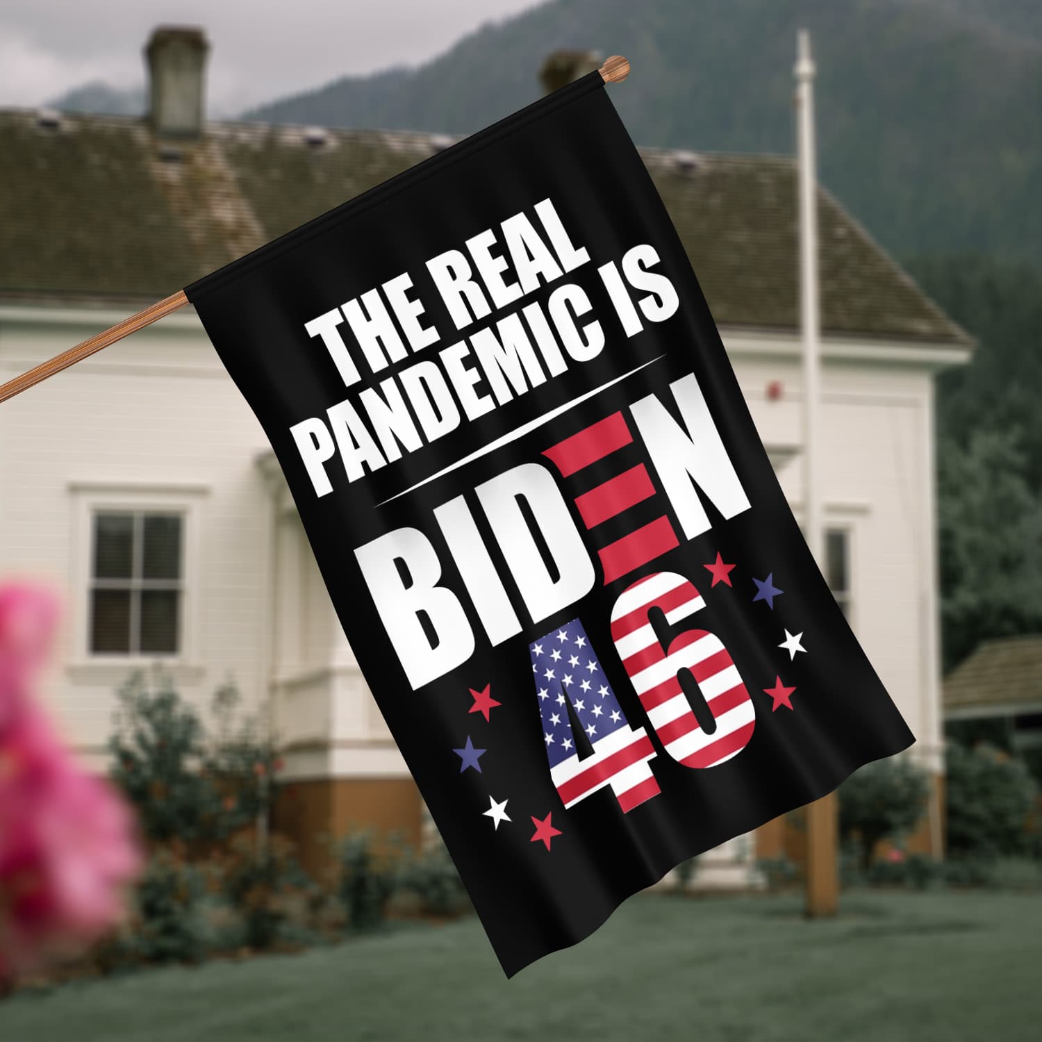 6HP. Pandemic Is Biden (3) House Flag Mockup 4