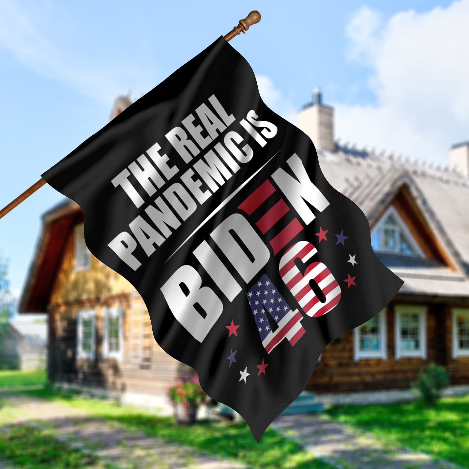 6HP. Pandemic Is Biden (3) House Flag Mockup 5