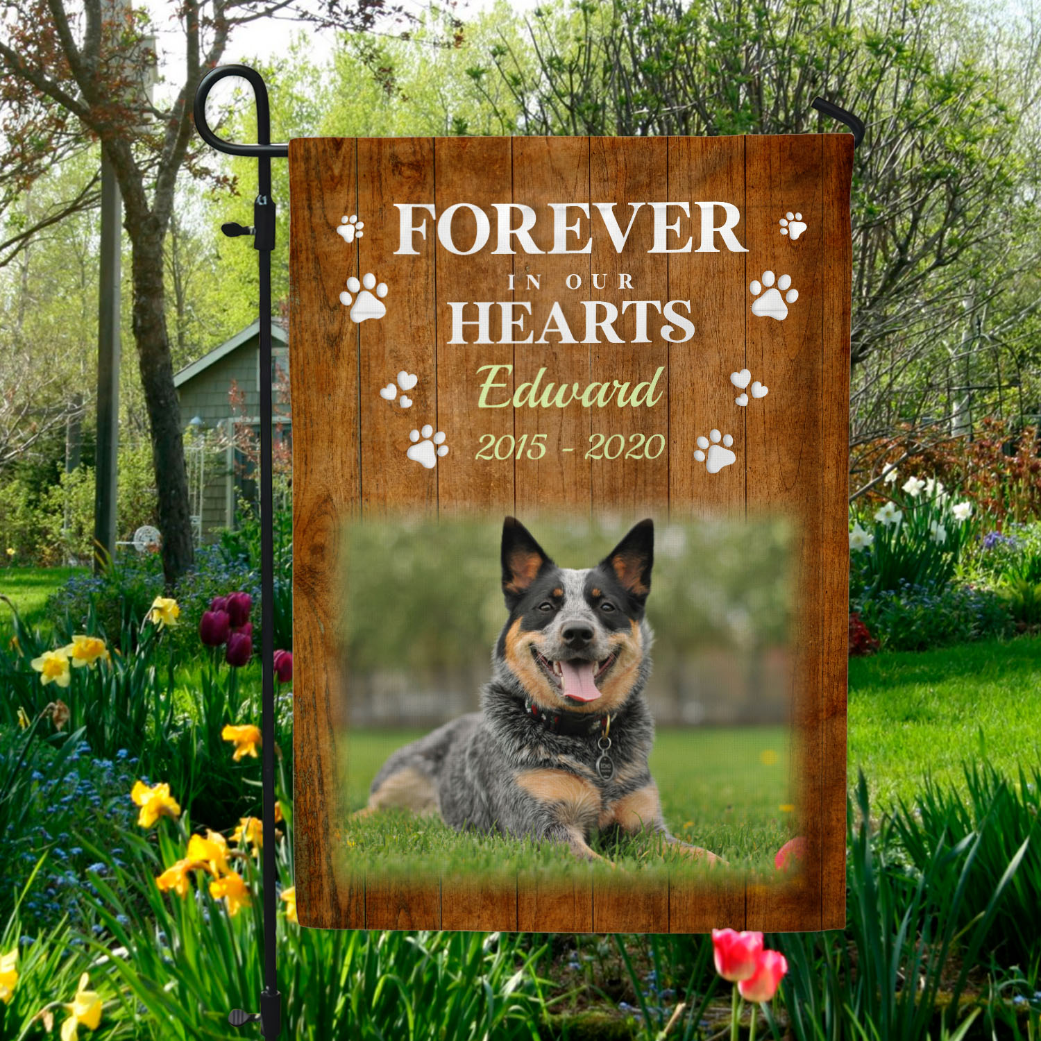 1NH. Forever In Our_Sample Design Garden Flag Mockup 5