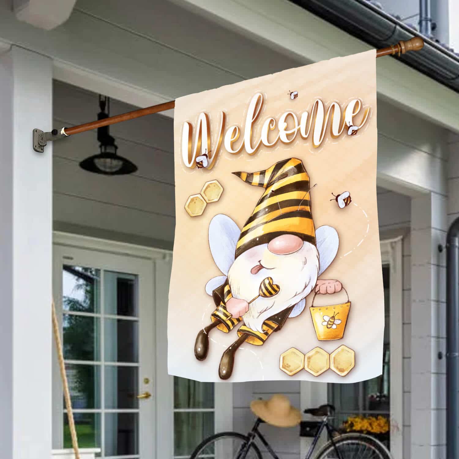 4HV. Welcome Bee (7) House Flag Mockup 1