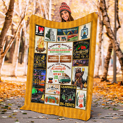 Alternative view of Camping Rules Watch The Sunset And Wait For The Stars Fleece Blanket – Mink Blanket – Woven Blanket