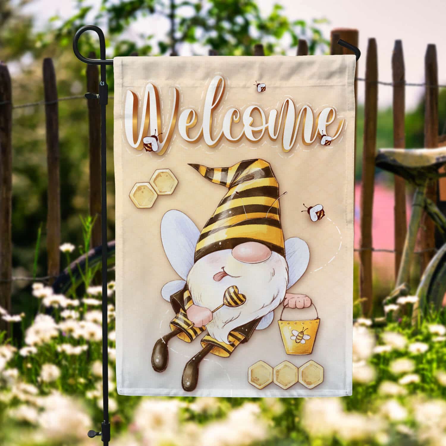 4HV. Welcome Bee (7) Garden Flag Mockup 6