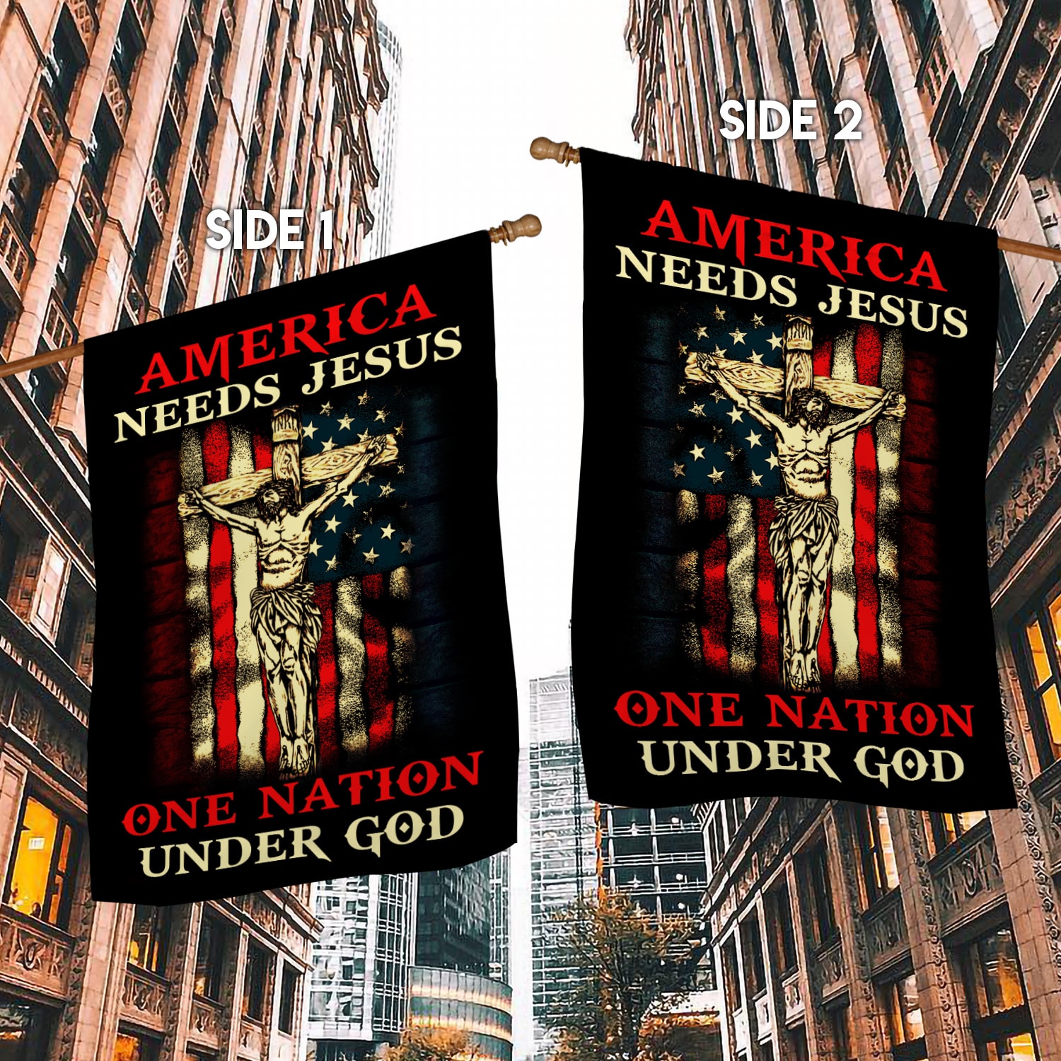 1N.America Needs Jesus_2 House Flag Mockup 2 Side-1