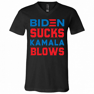Biden Sucks Kamala Blows Tshirt, Black, V-Neck T-Shirt