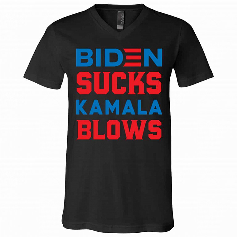 Biden Sucks Kamala Blows Tshirt, Black, V-Neck T-Shirt