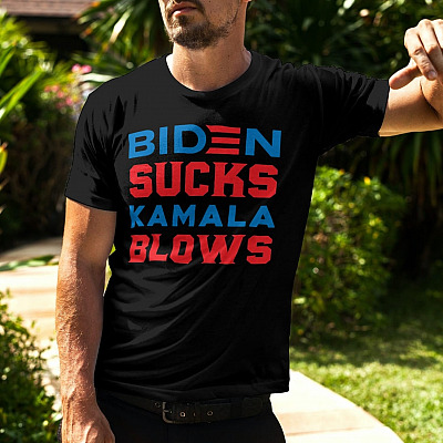 Alternative view of Biden Sucks Kamala Blows Funny Political T-Shirt - V-Neck Shirt