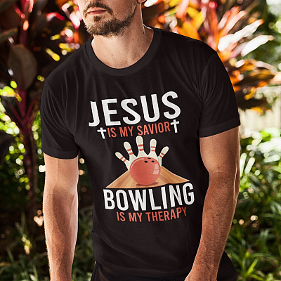 Alternative view of Jesus Is My Savior Bowling Is My Therapy T-Shirt - V-Neck Shirt