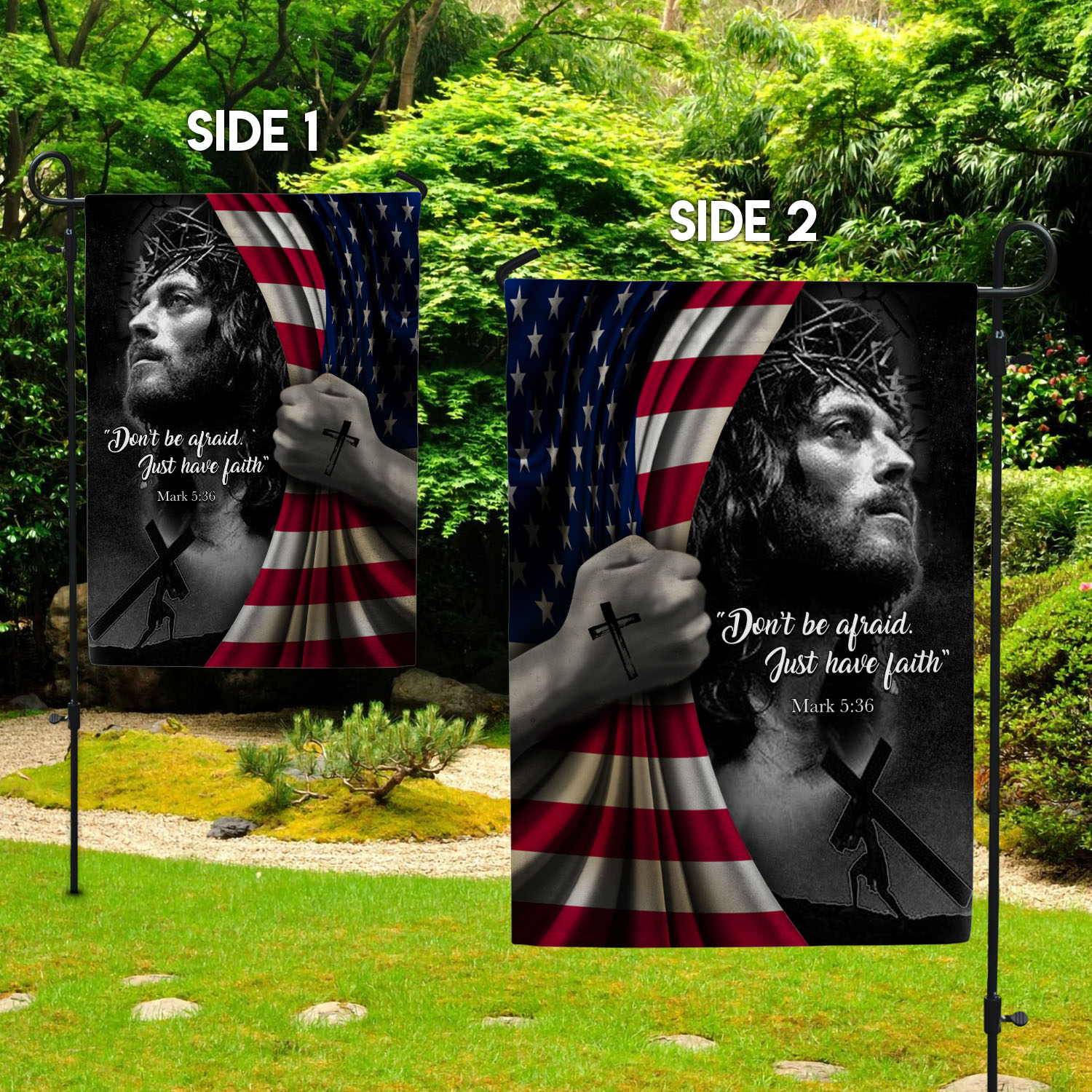 10VT. Jesus Don't Be Afraid Garden Flag Mockup 2 Side