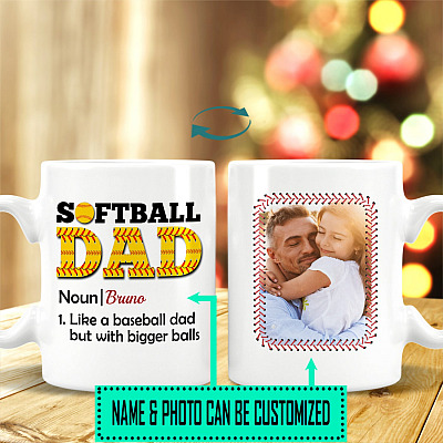 Alternative view of Personalized Photo Softball Dad Definition Like Baseball Dad With Bigger Balls Ceramic Coffee Mug